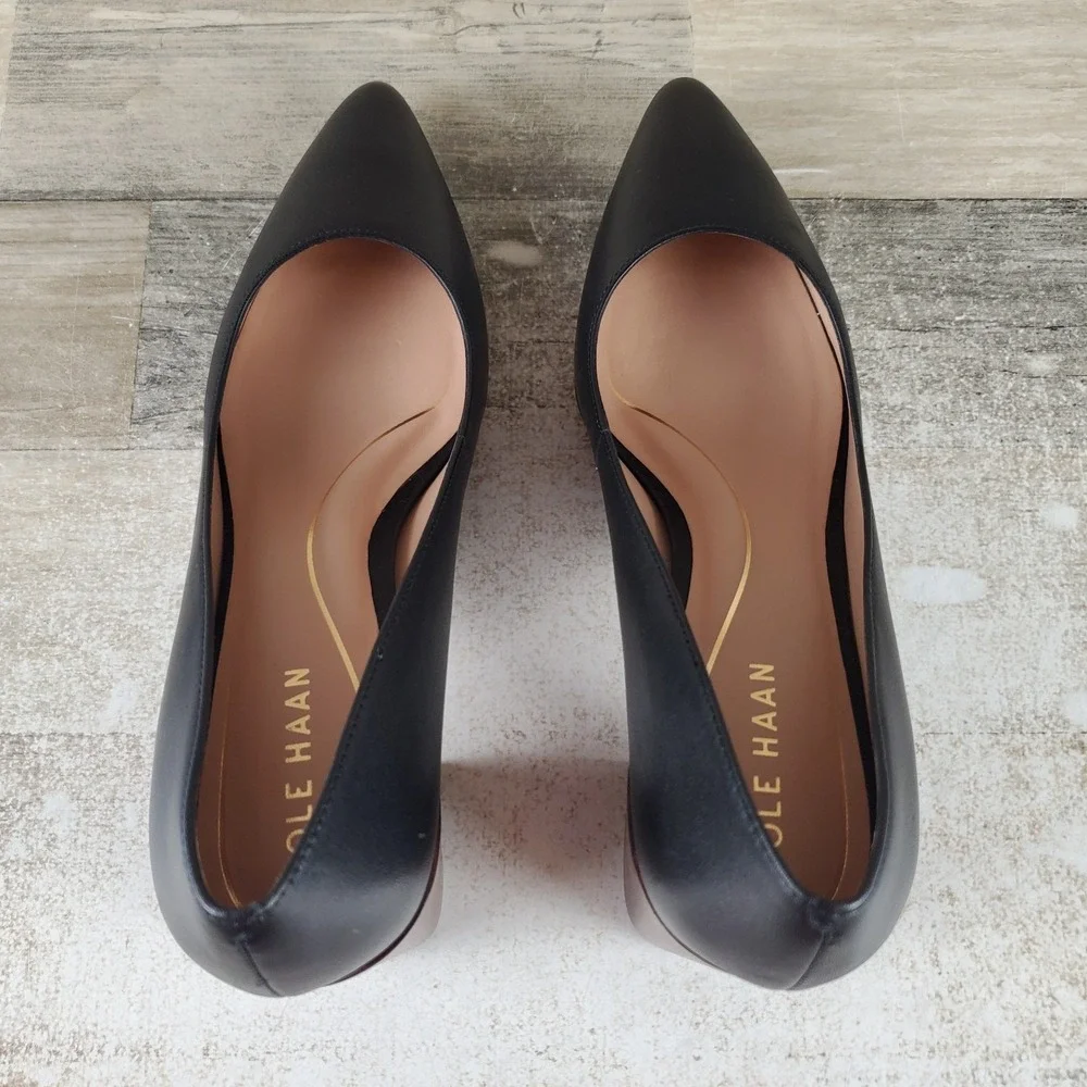 Cole Haan Cassandra Womens Pumps Sz 8 B Black Leather Block Heel Pointed Toe